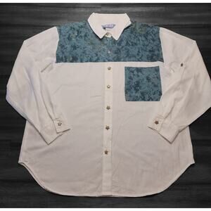 VTG CB Elements Western Floral White Button‑Down Shirt Large (46” Chest) – EUC